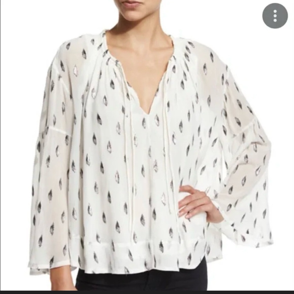 IRO Naomi White Metallic Feather Silk Peasant Top US XS FR 34